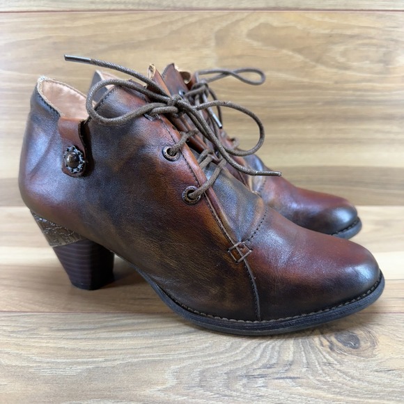 Lartiste Juliane Brown Leather Booties 8.5 9 EU 39 Zipper Heeled - Picture 1 of 10
